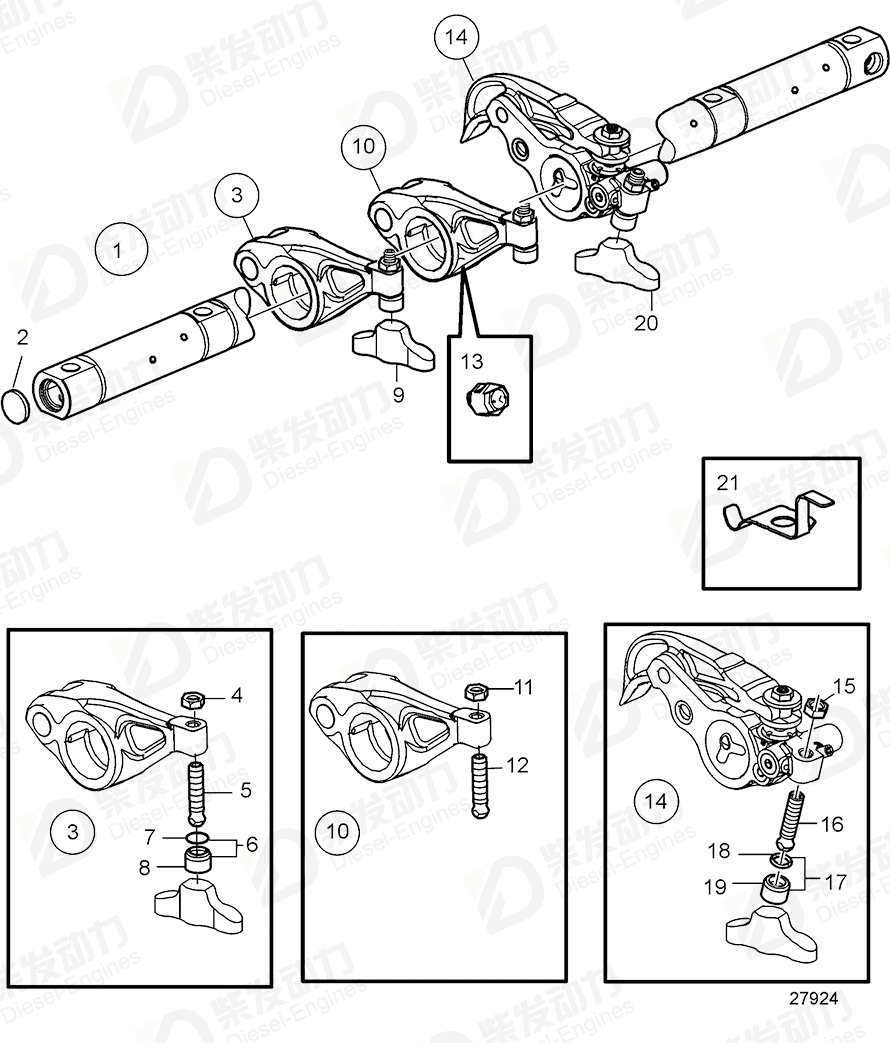 volvo penta Rocker arm, exhaust 21949471 Drawing